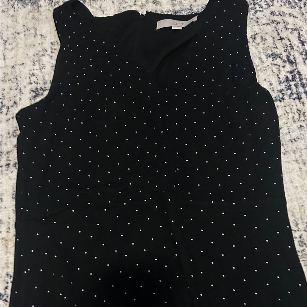 LOFT Black Top with White Polka Dots